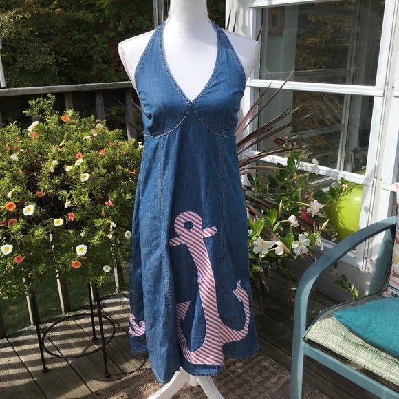 Axcess size 4 halter jean dress with a nautical theme - Picture 1 of 6